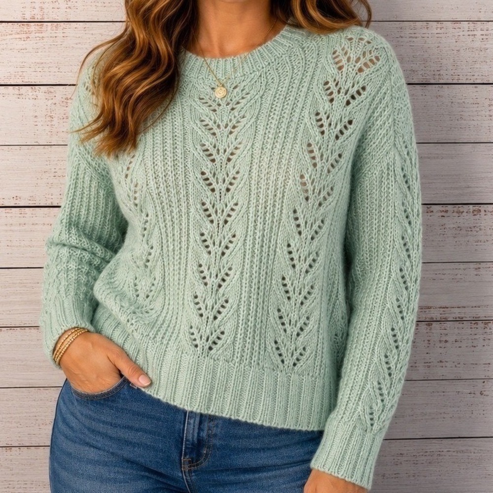 LC Lauren‎ Conrad Sweater Womens M Mint Blue Mock Neck Pointelle Knit Pullover
